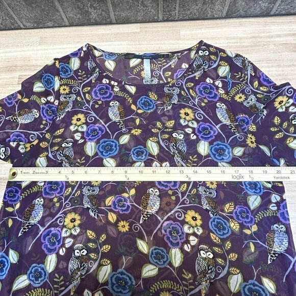Kensie Tunic Dress Sheer Womens Fall Dress Halloween Dress Owls Plum Floral Sz L - Picture 5 of 13